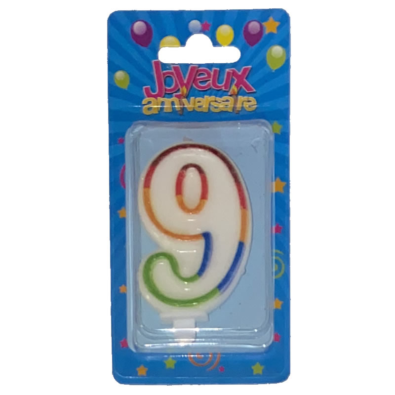 BOUGIE CHIFFRE "9" MULTICOLORE (4,5X8CM / 13,5G)