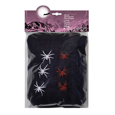 TOILE ARAIGNÉE 100G NOIRE AVEC 6 ARAIGNÉES