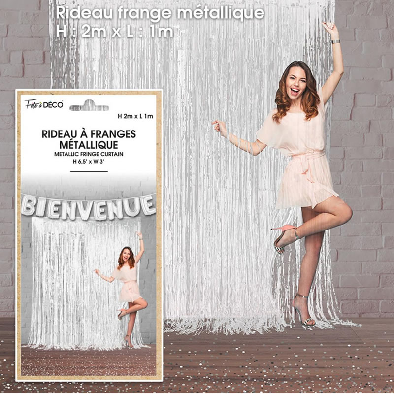 Rideau Décoratif En Franges Métalliques Forme Sapin De Noël - 1x2 Mètres, Vert Avec Reflets Argentés