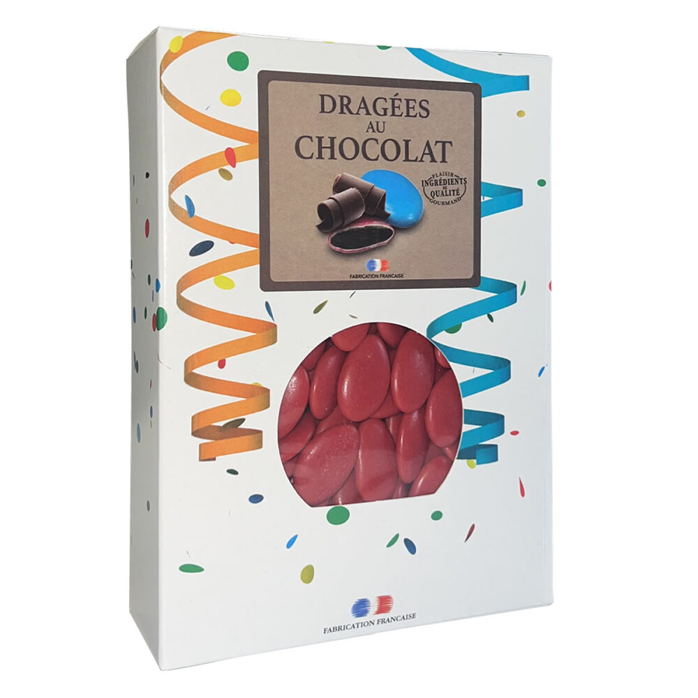 DRAGEES CHOCOLAT 54% ROUGE CARMIN 1KG