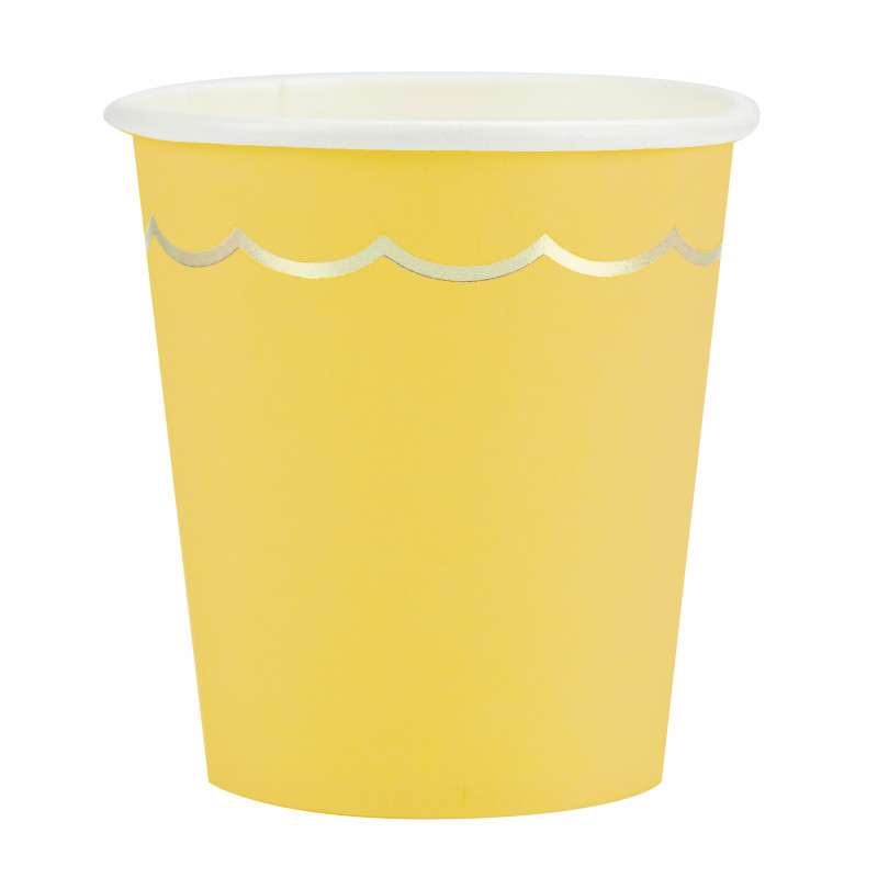 GOBELETS FESTONNES 200ML JAUNE CURRY ET OR X 8