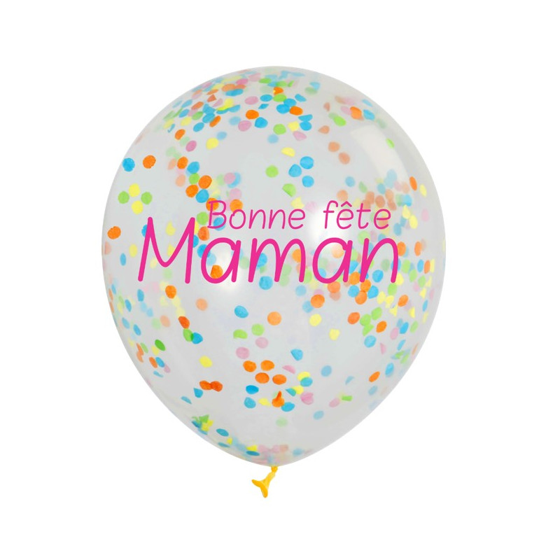 BALLONS "BONNE FÊTE MAMAN" CONFETTIS MULTICOLORE