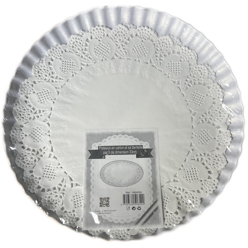 5 PLATEAUX RONDS BLANCS AVEC NAPPERONS