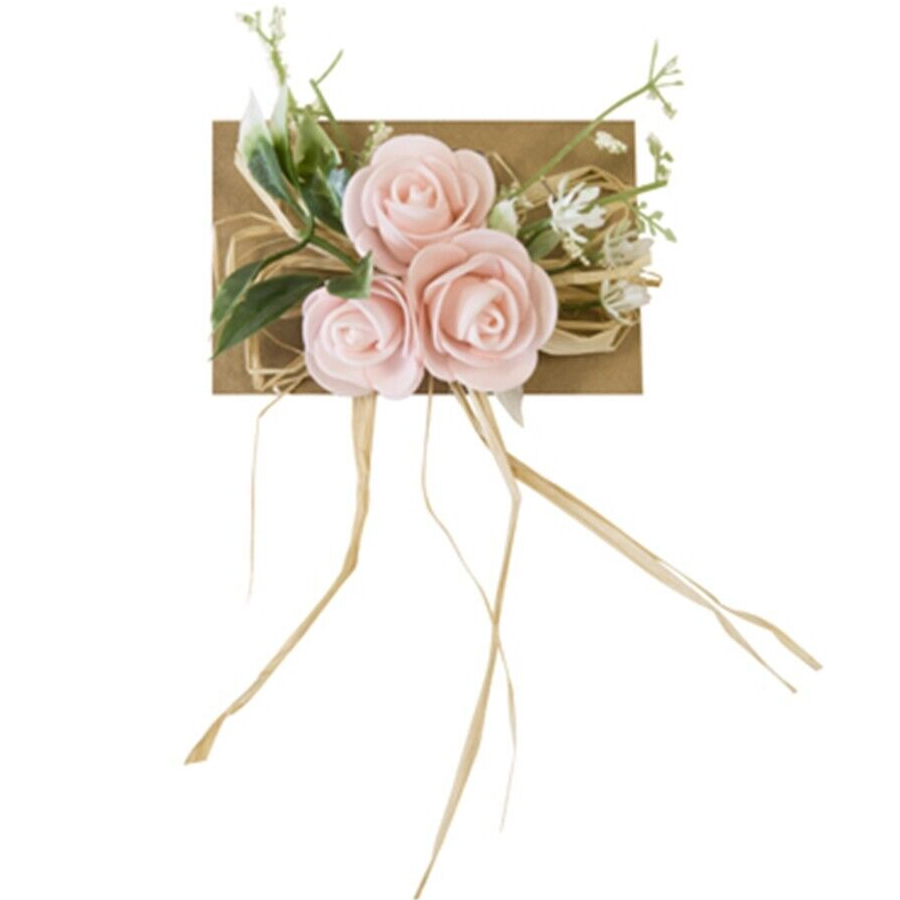 ROSETTES SUR RAPHIA ET FEUILLAGE