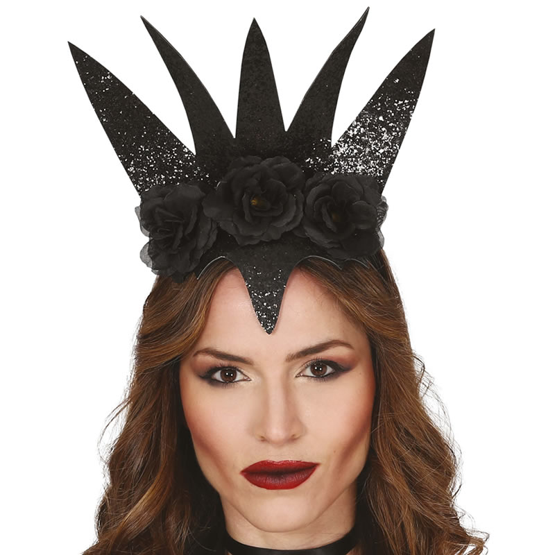 DIADÈME NOIR REINE AVEC FLEURS