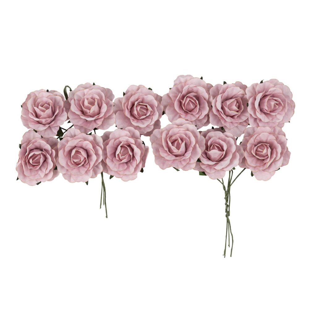 ROSES PAPIER VIEUX ROSE X12 S/TIGE (3,5CM)