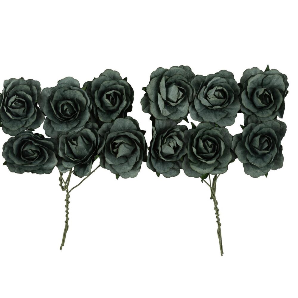 ROSES PAPIER VERT SAUGE X12 S/TIGE (3,5CM)