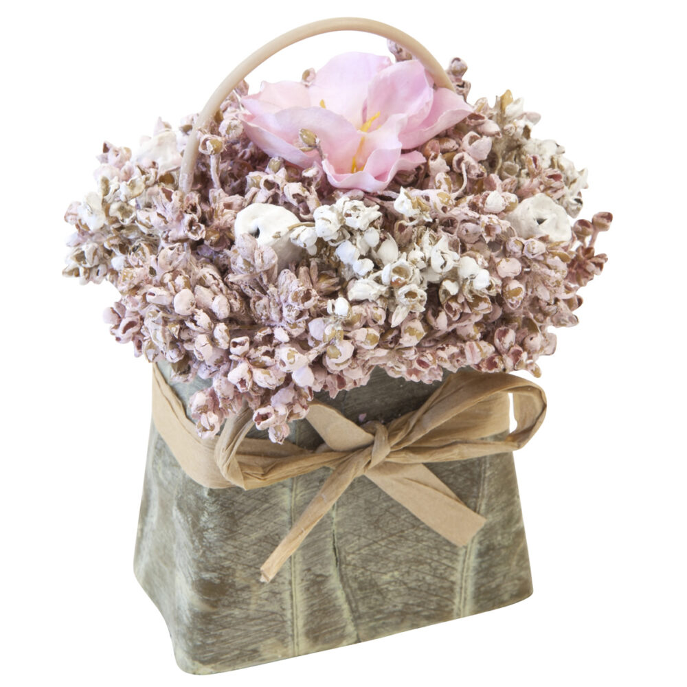 GRAMINÉES ET AUBÉPINE ROSES PANIER EN FEUILLE
