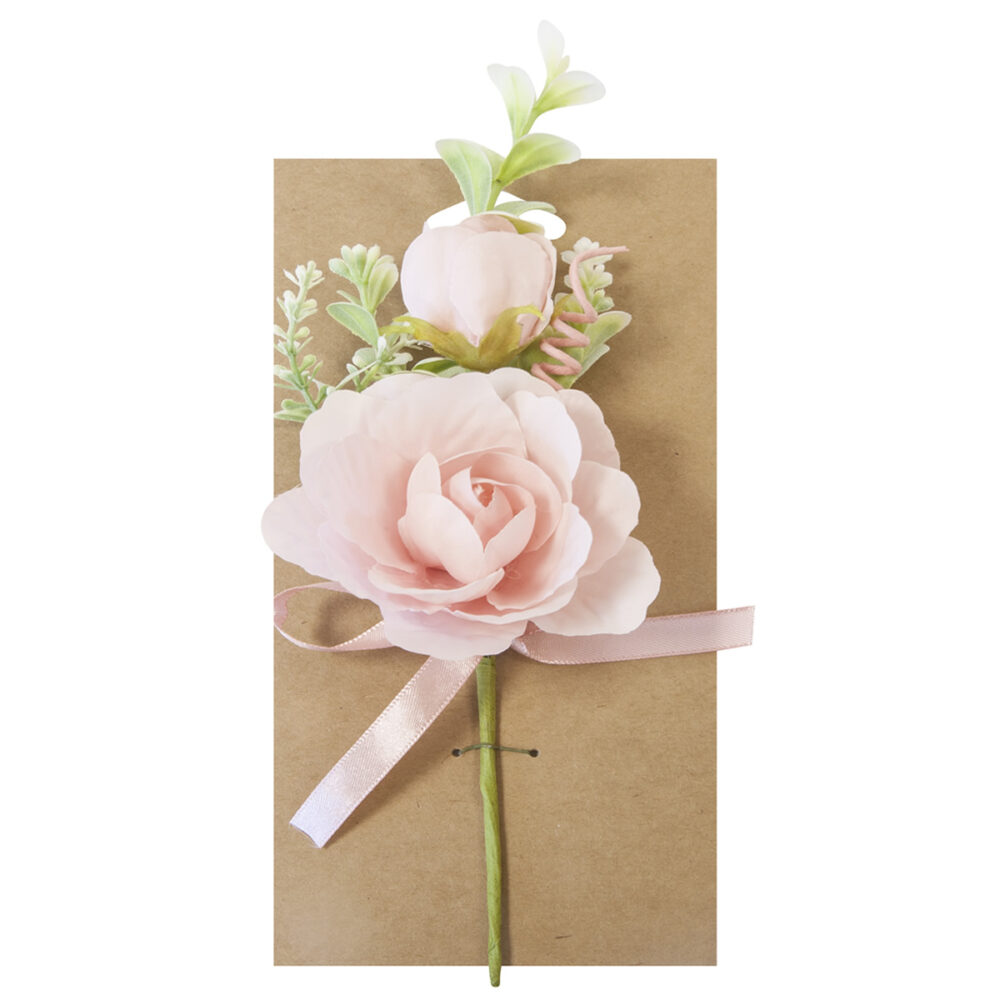 MINI TIGE ROSE OUVERTE ROSE, BOUTON, RUBAN