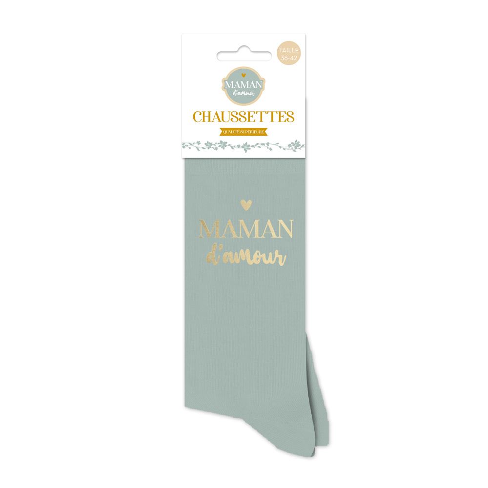 CHAUSSETTES PAILLETTES "MAMAN D'AMOUR" BLEU