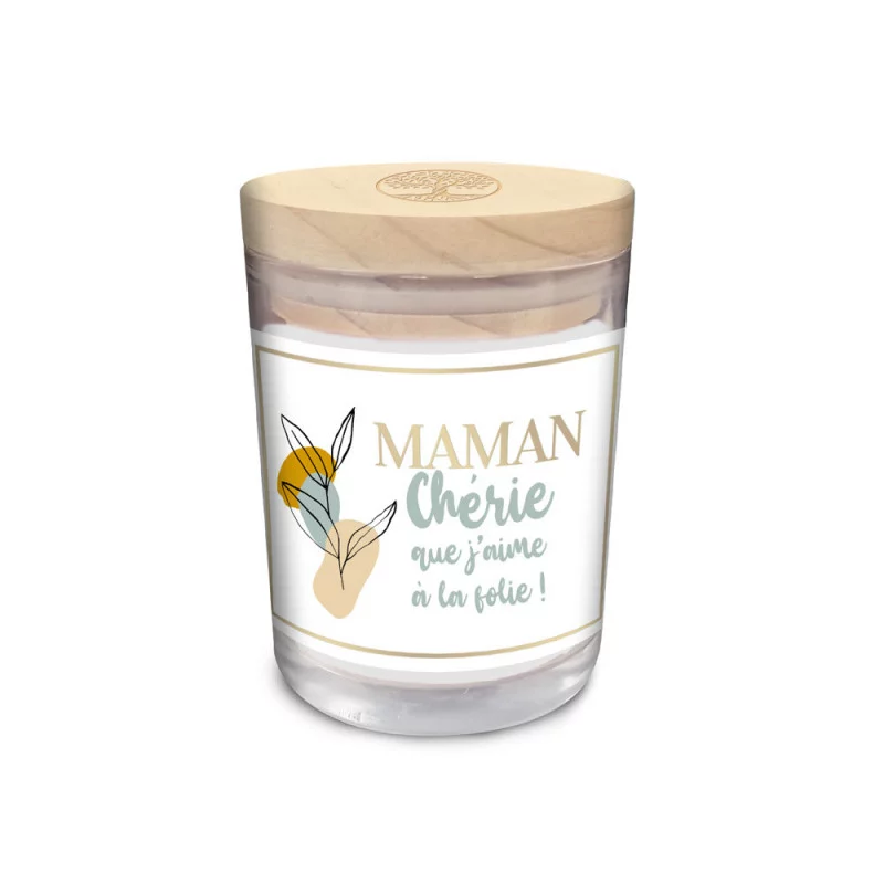 BOUGIE VERRE "MAMAN CHÉRIE QUE J'AIME À LA FOLIE"