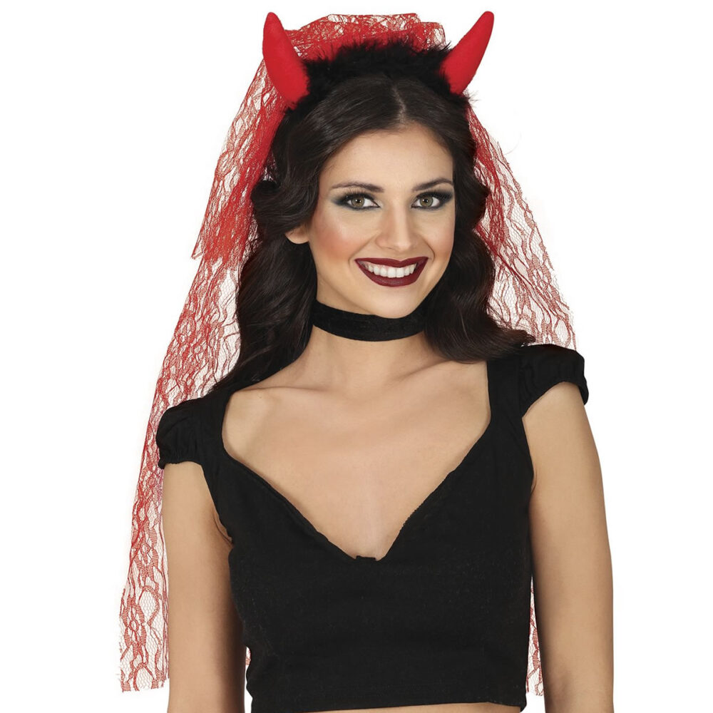 SERRE-TÊTE DEMONIA AVEC VOILE ROUGE