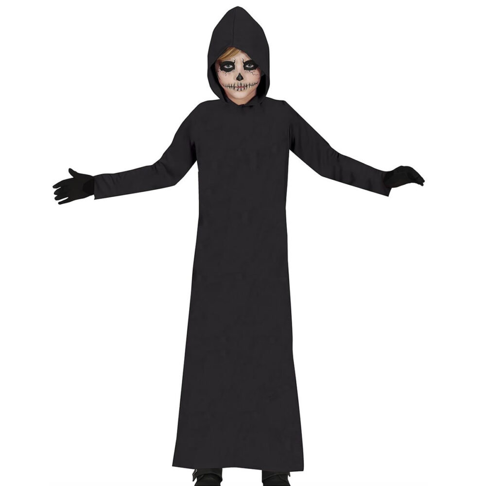 COSTUME DÉMON ROBE À CAPUCHE NOIRE (7/9 ANS)