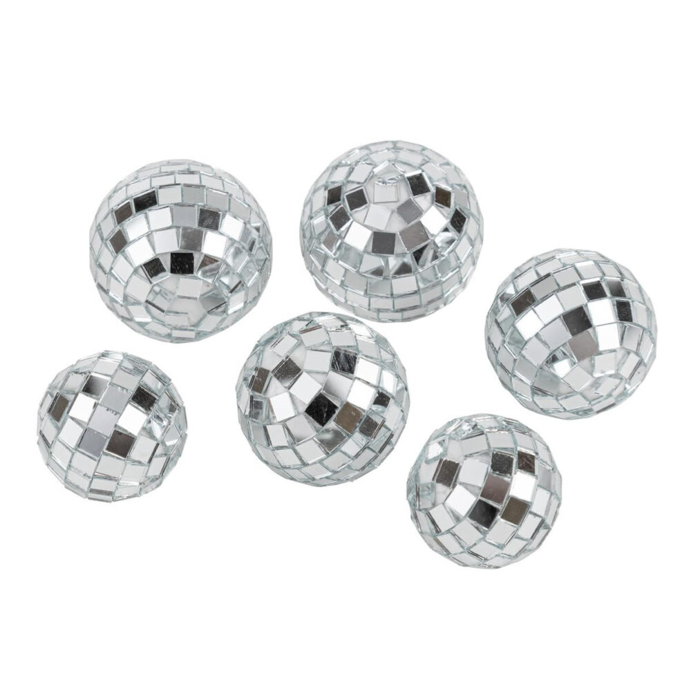6 BOULES À FACETTES MIROIR ARGENT (3/3,5/4CM)