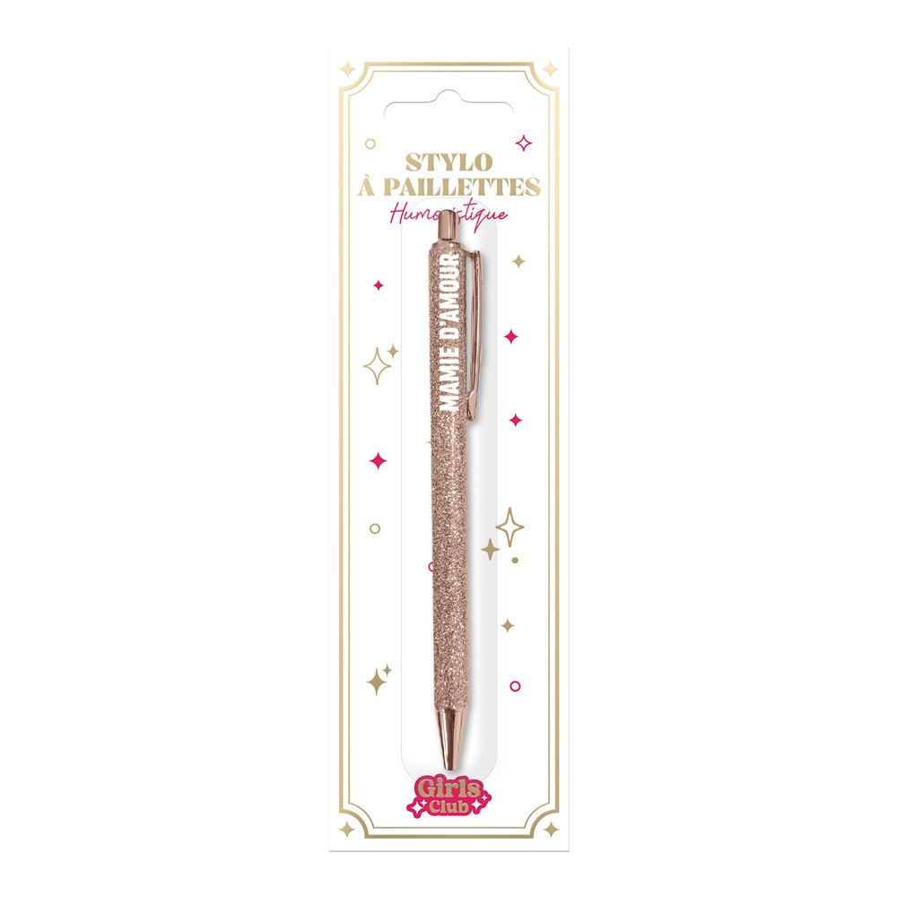 STYLO MAMIE D'AMOUR PAILLETTES ROSE GOLD