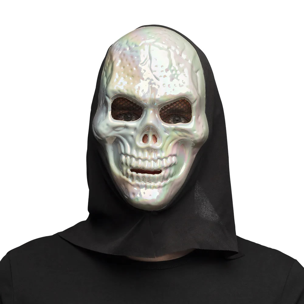 MASQUE VISAGE SQUELETTE NACRÉ À CAPUCHE