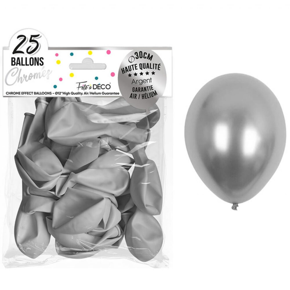 25 BALLONS ARGENT CHROMÉ