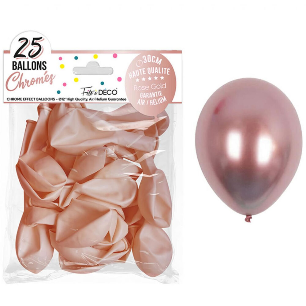 25 BALLONS ROSE GOLD CHROMÉ