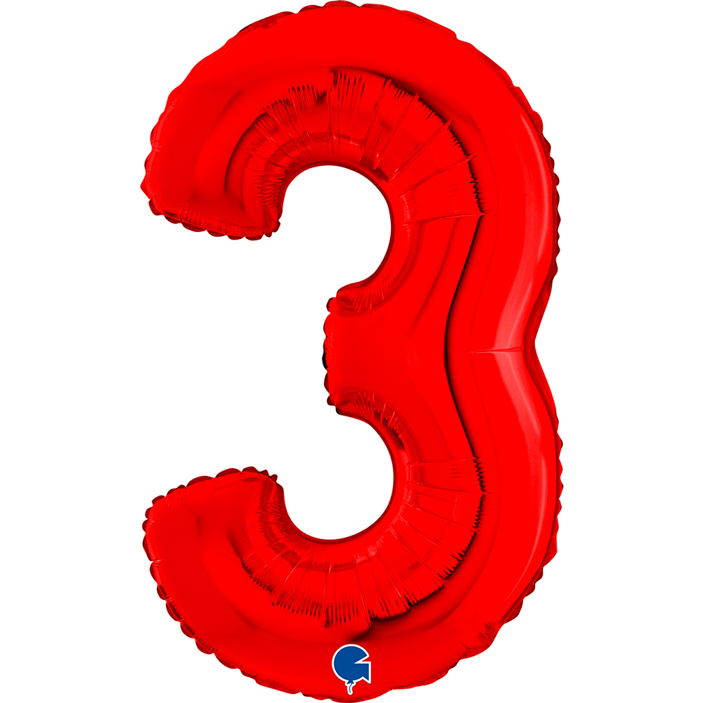 BALLON ALU "CHIFFRE 3" ROUGE