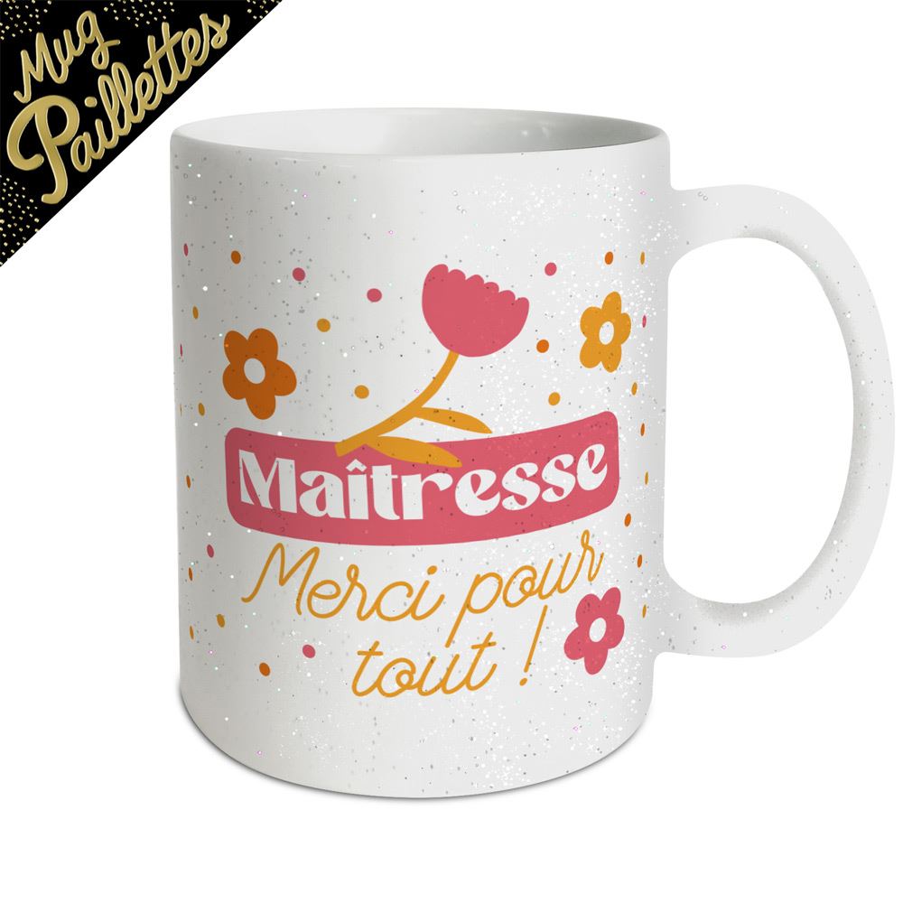 MUG À PAILLETTES MERCI MAÎTRESSE