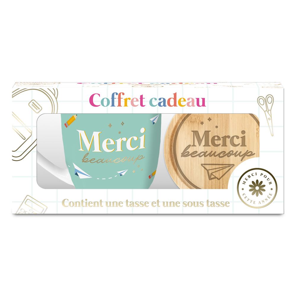 COFFRET TASSE ET SOUS TASSE MERCI BEAUCOUP
