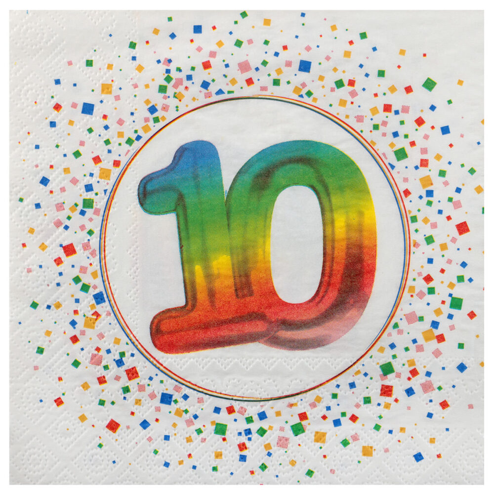 12 SERVIETTES 10 ANS MULTICOLORES