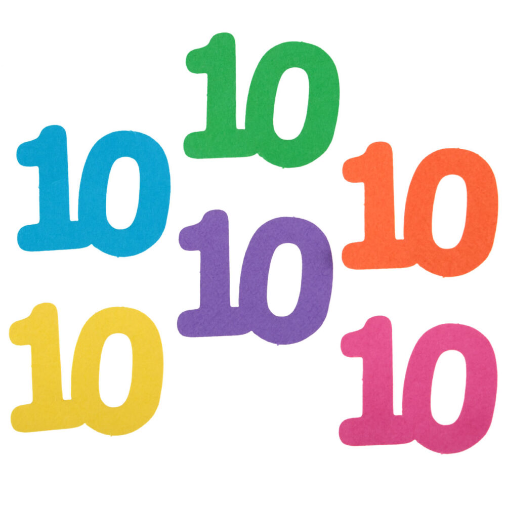 25 CONFETTIS 10 ANS MULTICOLORES