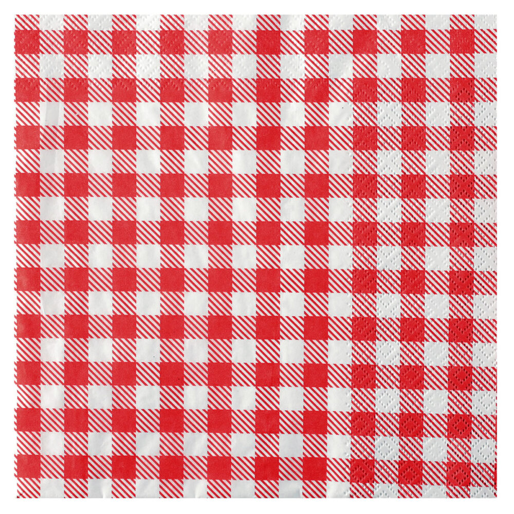 25 SERVIETTES COCKTAIL VICHY ROUGE