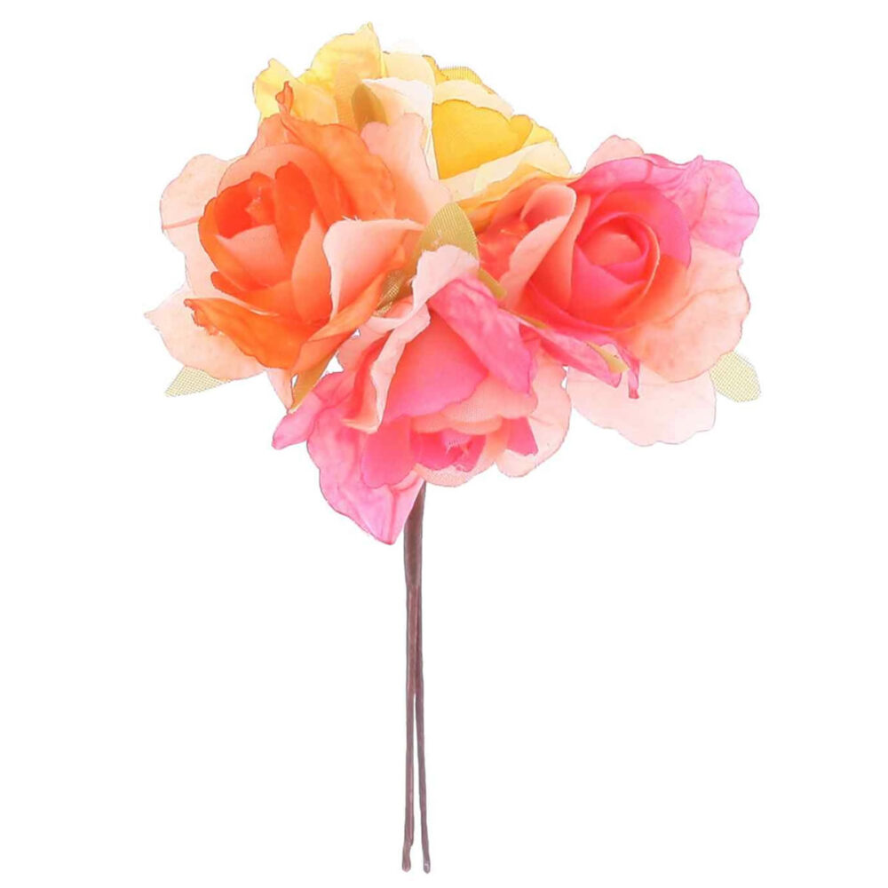 BOUQUET 4 ROSES ORANGE JAUNE ROSE