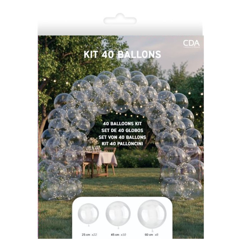 KIT 40 BALLONS BUBBLES PLASTIQUE TRANSPARENT