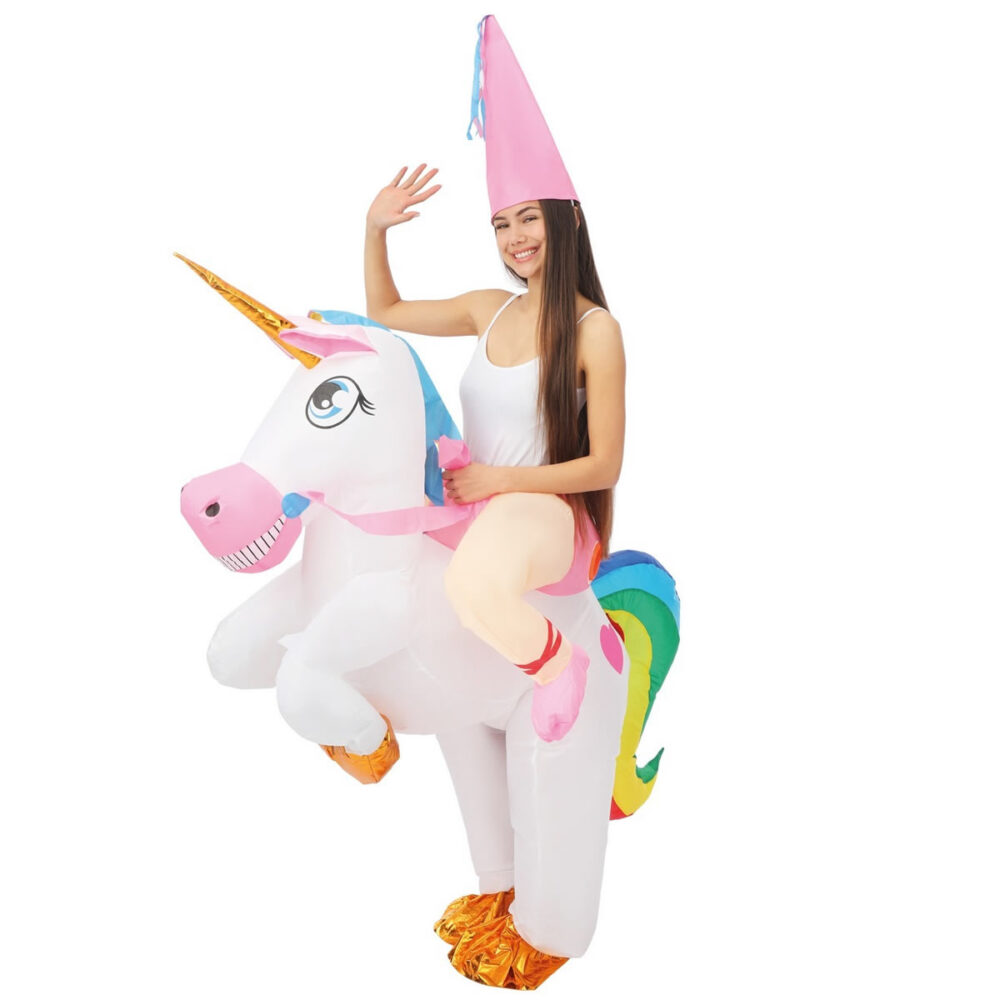 COSTUME GONFLABLE ASSIS SUR LICORNE