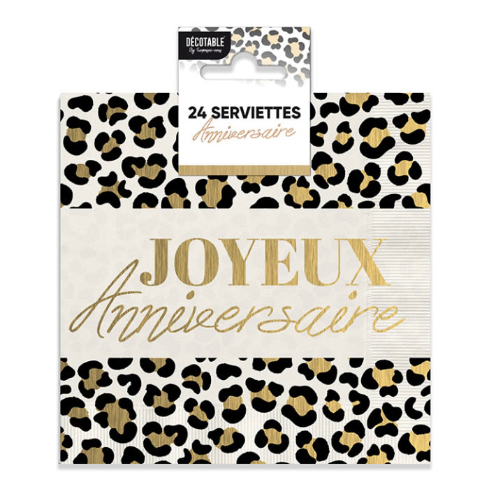 24 SERVIETTES ANNIVERSAIRE LÉOPARD (33CM)