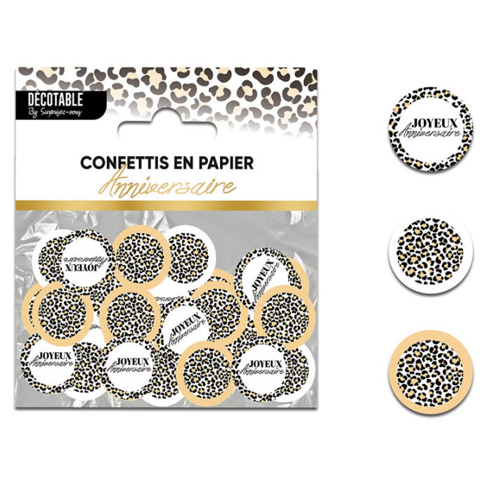 CONFETTIS ANNIVERSAIRE LÉOPARD EN PAPIER